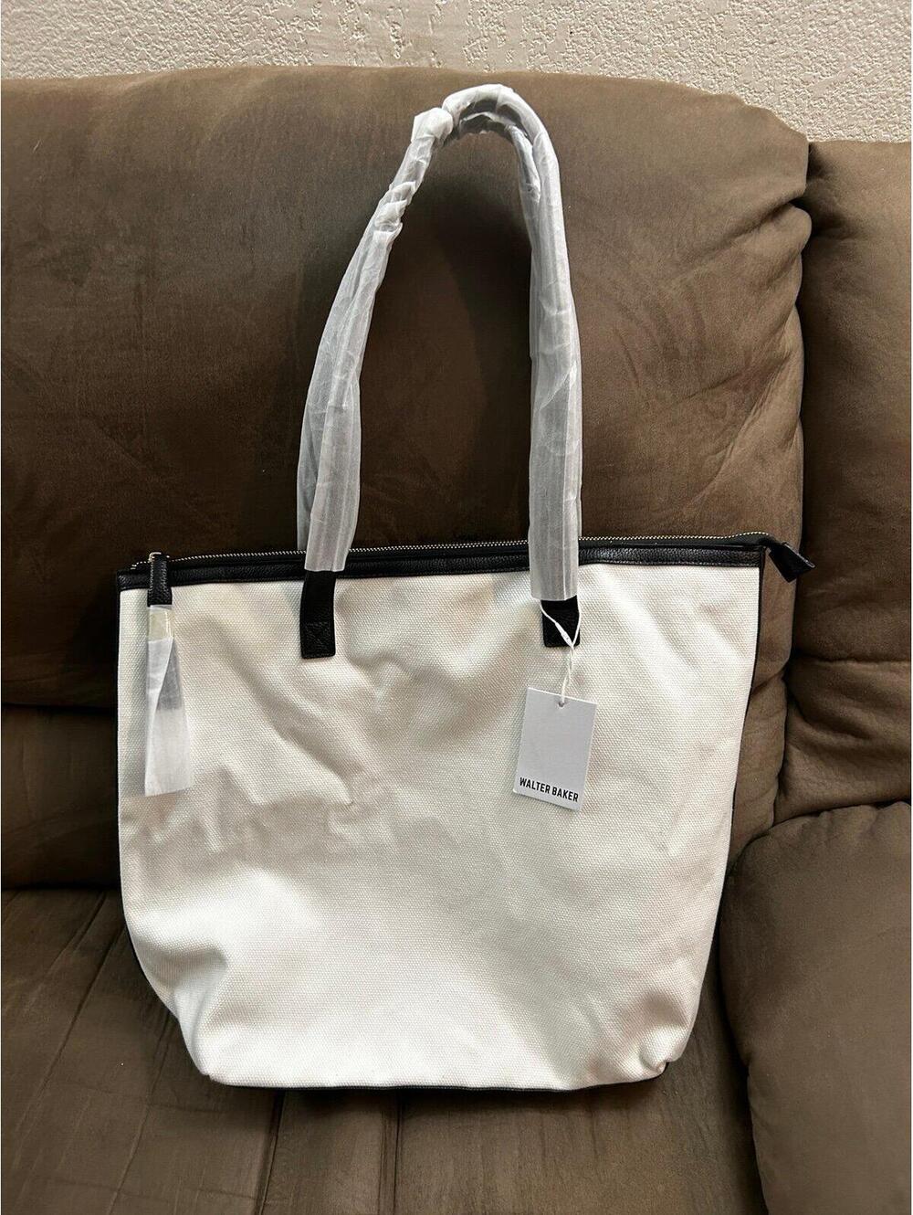 Walter Baker Carly Tote Bag Day Tripper Weekender Canvas White and Black NWT
